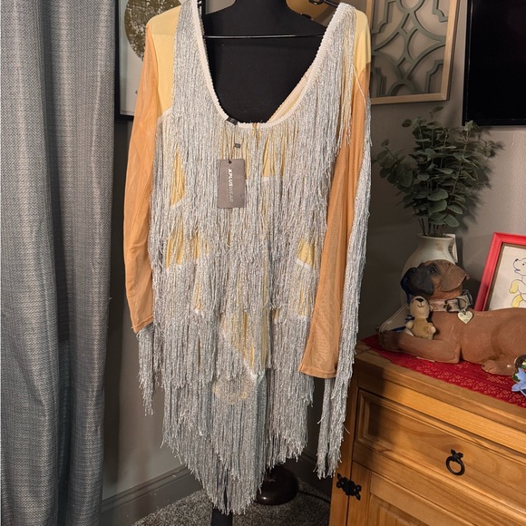 XPlusWear Silver and Tan Fringe Romper - Picture 5 of 7